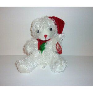 Cuddly Cousins White Teddy Bear Red Scarf Santa Hat Plush 8" Sitting Down